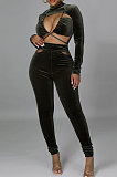 Euramerican Solid Color Velvet Sexy Bandage Long Sleeve Bodycon Jumpsuits CCY9522
