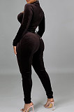 Euramerican Solid Color Velvet Sexy Bandage Long Sleeve Bodycon Jumpsuits CCY9522