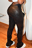 Hot Sales Stylity Women Bandage Sexy Slit Leather Pants F88413