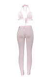 Euramerican Women Pure Color Sexy Halter Neck Pants Sets ED8514