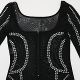 Trendy Sexy Casual A Word Collar Bling Bling PerspectivityBodycon Jumpsuits  CCY9536