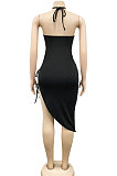 Euramerican Fashion Sexy Irregluar Condole Belt Hollow Out Split Bandage Mini Dress XZ5309