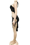 Euramerican Fashion Sexy Irregluar Condole Belt Hollow Out Split Bandage Mini Dress XZ5309