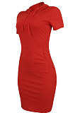 Euramerican Women Fashion Casual Hoodie Solid Color Split Mini Dress ED8363