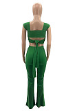 Women Sexy Irregular Knotted Tops High Waist Flare Pants Solid Color Party Suit SZS2006