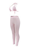 Euramerican Women Pure Color Sexy Halter Neck Pants Sets ED8514