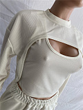 Women Pure Color Long Sleeve Sexy Crop Three Pieces XQ1160