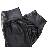 Euramerican Women Sexy Fashion Strapless High Elastic PU Leather Pants Sets KZ2156