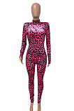 Women Nigh Club Leopard Printed Long Sleeve Collect Waist Bodycon Jumpsuits WX033