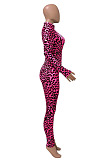Women Nigh Club Leopard Printed Long Sleeve Collect Waist Bodycon Jumpsuits WX033