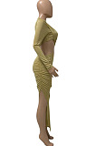 Elegant Sexy Women Long Sleeve O Neck Hollow Out Ruffle Slit Party Bodycon Dress WX031