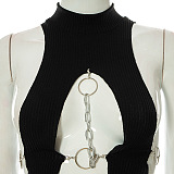 Euramerican Fashion Women Solid Color Round Collar Sexy Sleeveless Crop Tops MXXB738