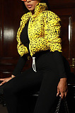 Winter Casual Leopard Print Long Sleeve Stand Neck Zipper Cotton Jacket FH186
