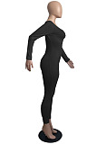 Sexy New Women Long Sleeve V Neck Fron Ruffle Solid Color Bodycon Jumpsuits FH187