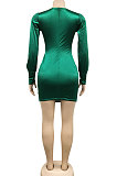 Fashion Women Sexy Pure Color Long Sleeve Hollow Out Ruffle Hip Mini Dress XZ5583