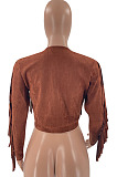 Women's Plain color Tassel Cardigan Zipper Luxe Jacket LM88831