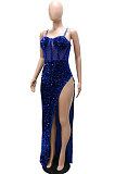 Euramerican Fashion Sexy Condole Belt Collect Waist Perspectivity High Split Backless Hip Long Dress CCY9587