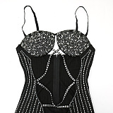 Fashion Sexy Condole Belt Backless Crop Hot Drilling Skinny Mini Dress CCY9572