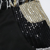 Euramerican Women Sequins Spliced Deep V Collar Perspectivity Pocket Wide Leg Jumpsuits CCY9576