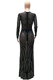 Women Fashion Sexy Long Sleeve Bling Bling Perspectivity Hip Fishtail Skirt Long Dress No Underwera CCY9577