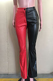 New Arrivals Women Pu Leather Patchwork Botton Flare Pants ORY5217