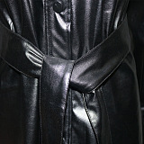 Women Fashion Long Sleeve Cardigan Button Waist Strap Turn-Down Collar Coat SN390264