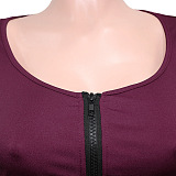 Euramerican Women Casual Zipper Round Collar Short Crop Long Pants Reflective Tape Two Pieces SN390263