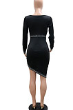 Euramerican Fashion Sexy V Collar Irregular Split Bling Bling Mid Waist Mini Dress CCY9436