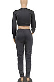 Women Fashion Sexy Pure Color Hollow Out Long Sleeve Casual Pants Sets PU6805