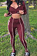 Euramerican Women Casual Zipper Round Collar Short Crop Long Pants Reflective Tape Two Pieces SN390263