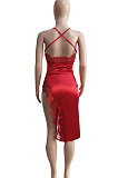 Euramerican Women Spring Summer Condole Belt Lace Sexy High Slit Skirts Q8027