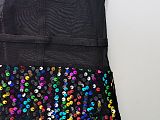 Euramerican Women Velvet Sequins Perspectivity Condole Belt Sexy Mini Dress Q8025