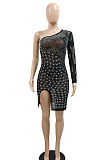Euramerican Sexy One Shoulder Perspectivity Fashion Bling Bling Split Mini Dress CCY9597