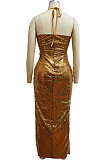 Euramerican Trendy Spring Summer Halter Neck High Split Sequins Long Dress MY10061