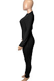 Euramerican Women High Waist Solid Color Casual Sports Jumpsuits Q997