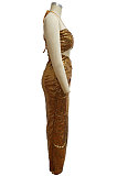 Euramerican Trendy Spring Summer Halter Neck High Split Sequins Long Dress MY10061