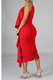 Sexy Elegant Women Pure Color V Neck Flounced Irregular Back Slit Slip Dress For Party ZNN9128