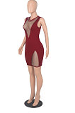Euramerican Women Sexy Deep V Collar Colorful Sleeveless Tight Mini Dress WMZ2699