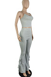 Fashion Wholesale Women Condole Belt Tank High Waist Flouned Flare Pants Plain Party Sets E8662