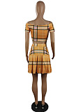 Wholesale Cute Women Plaid Printed Off Shoulder Short Sleeve Crop Tops Mini Skirts Fashion Sets E8664