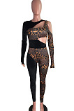 Nigh Club Women New Leopard Print Patchwork Long Sleeve Hollow Out Bodycon Jumpsuits QZ3333