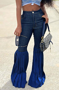 Hot Sales Women Casual Patchwork Ruffle High Waist Flare Jeans SZS1013
