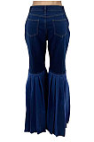 Hot Sales Women Casual Patchwork Ruffle High Waist Flare Jeans SZS1013