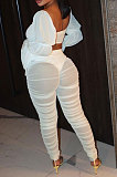 Euramerican Women Sexy Horn Sleeve A Word Shoulder Mesh Spaghetti Ruffle Long Pants Sets AGY68549