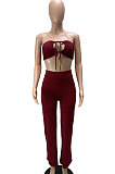 Women Solid Color Bandage Strapless Sexy Pants Sets WMZ2709