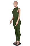 Euramerican Women Fashion Pure Color Sleeveless Collect Waist Bodycon Jumpsuits WMZ2710
