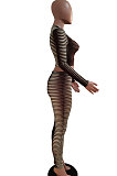 Women Elastic Round Collar Long Sleeve Dew Waist Bodycon Pants Sets LD82021