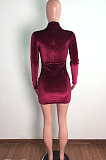 New Women Velvet Mest Patchwork Long Sleeve O Neck Slim Fitting Solid Color Mini Dress LA3302