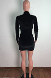 New Women Velvet Mest Patchwork Long Sleeve O Neck Slim Fitting Solid Color Mini Dress LA3302
