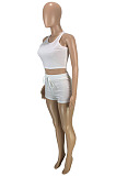 New Summer Casual Pure Color Dew Waist Bandage Tank Shorts Sport Sets SM9230